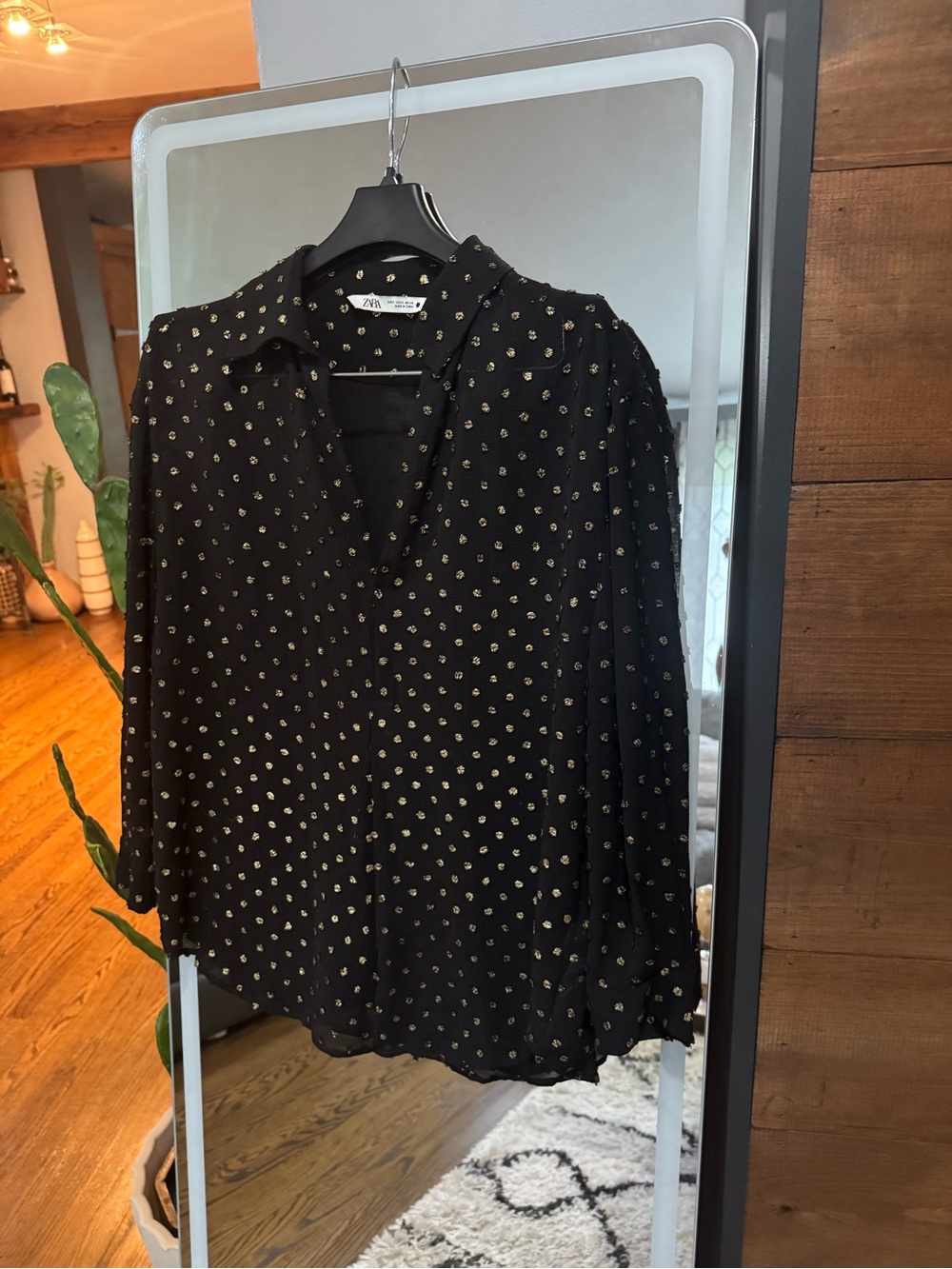 Zara Black Blouse with Gold Dot Print